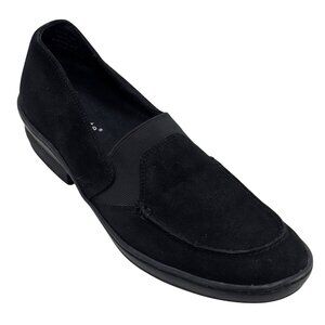DAVID TATE Women Black Suede Slip-On Loafers Comfortable Stretch Panels Size 7.5